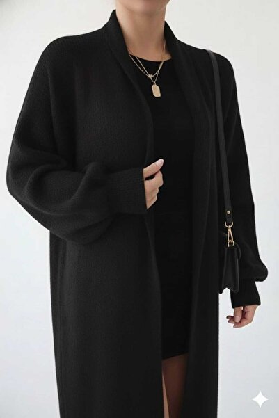 KARSEL Long Loose Beard Knitwear Cardigan Black