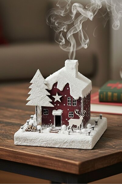 Uretti - Hacer 4951 9314 El Yapımı Yeni Yıl Temalı Ahşap Ev Tütsülük