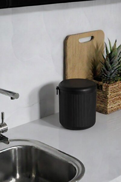Sas Haus Lines Luxury Striped Countertop Kitchen Trash Can - Waste Bin with Black Lid 5 Liters 3029