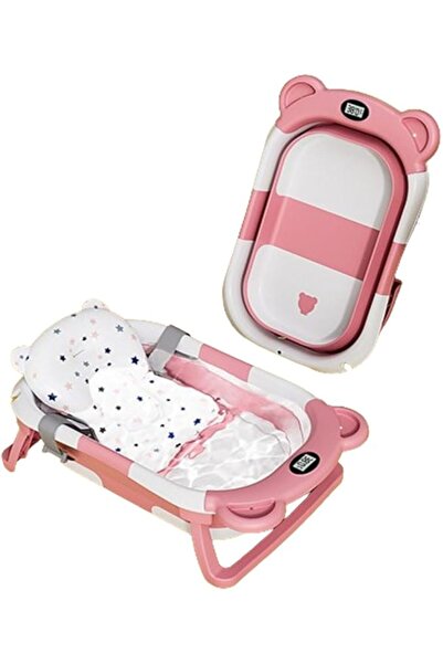 Arabest طقم حوض استحمام قابل للطي للأطفال من عمر 0 إلى 36 شهرًا (لون وردي)