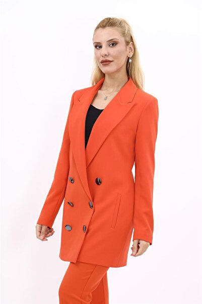 ÖNDER ÖZSOY بأزرار على الجهتين معطف طويل للنساء - برتقالي