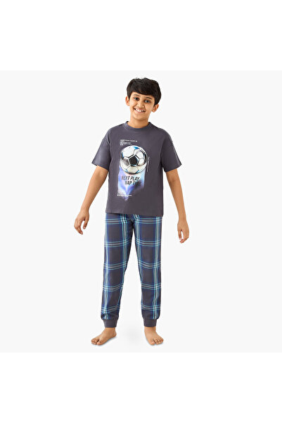 Juniors طقم تيشيرت وبيجامة بطبعة كرة قدم