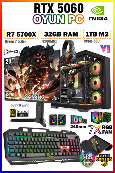 Zeiron Warrior Eagle X32 Ryzen 7 5700X 32GB 1TB M.2 SSD RTX5060 27" 200Hz Sıv...