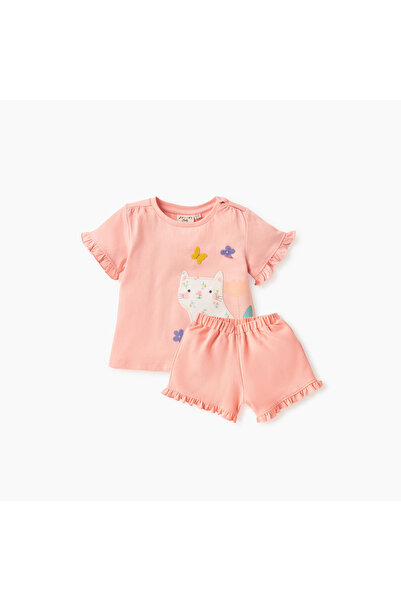 Juniors Cat Applique T-shirt and Solid Shorts Set