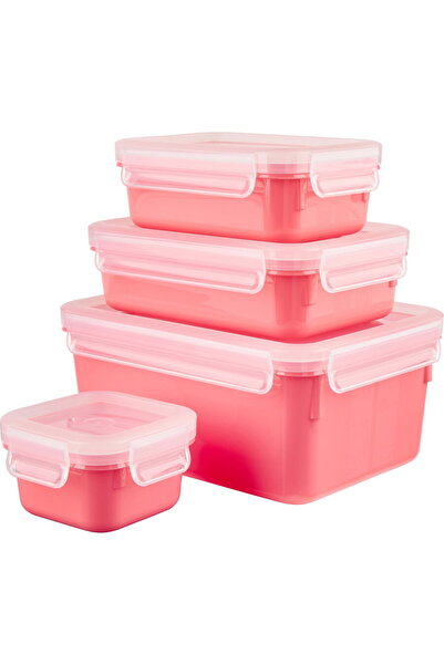 emsa CLIP & CLOSE Color food storage container, 4-piece set (coral/transparent, rectangular, 4 conta