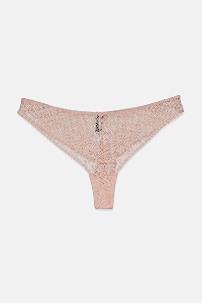 Etam Women 1 Pc Flower Applique Tanga Panty, Peach