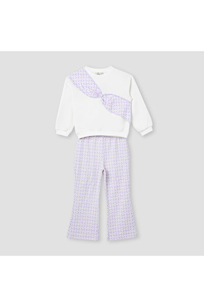 Juniors Bow Applique Sweatshirt and Wide Leg Pants Set