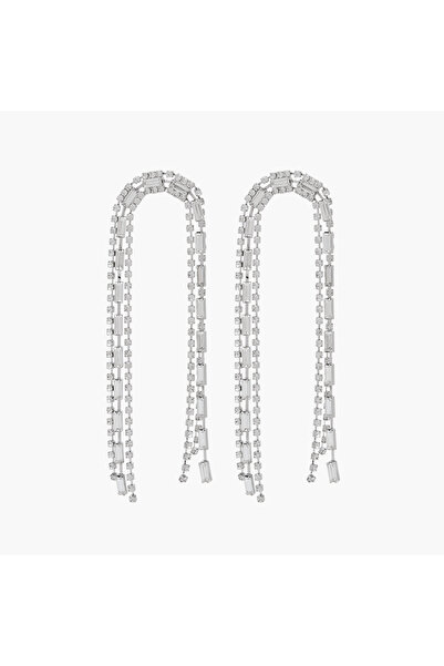 Lifestyle أقراط متدلية فضية اللون مع مشبك خلفي