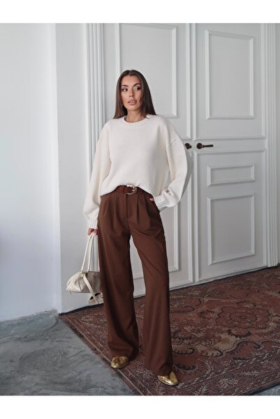 Maysev Crew Neck Balloon Sleeve Loose Fit Soft Touch Women's Sweater