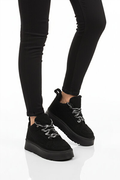 AYAKMOD Μαύρες γυναικείες μπότες με κορδόνια από φλις αντιολισθητικές 2613 Z