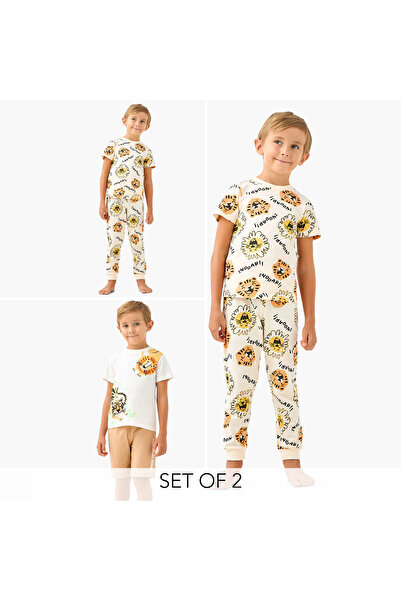 Juniors تيشيرتات وبيجامات بنقشة جلد النمر - طقم من قطعتين