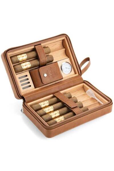 Lubinski Travel Cigar Humidor Set – 6-Cigar Capacity with 5-in-1 Premium Lighter & Built-In Hydrom