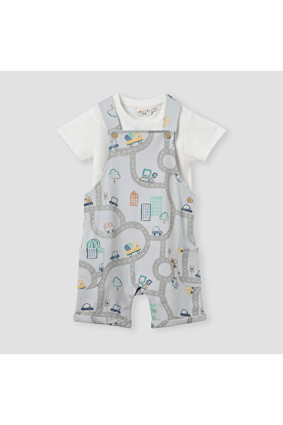 Juniors طقم دنغري وتي شيرت مطبوع بالكامل