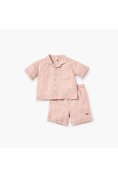 giggles Solid Camp Collar Shirt and Shorts Set