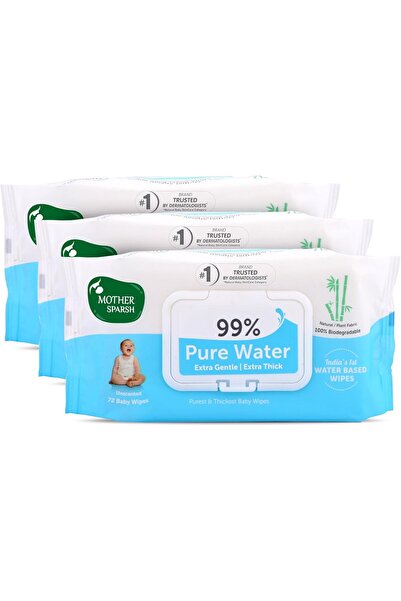 Mother Sparsh 99% Pure Water Baby Wipes 72 pcs/pack - Pack of 3 (Super Saver Pack)
