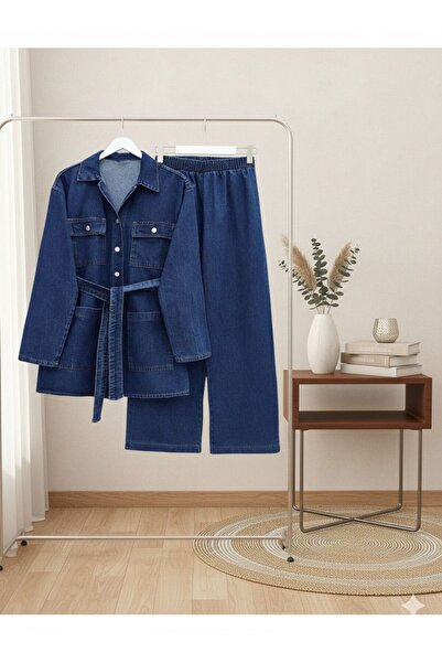 modasindoma costum de blugi dublu cu buzunare pătrate pentru femei