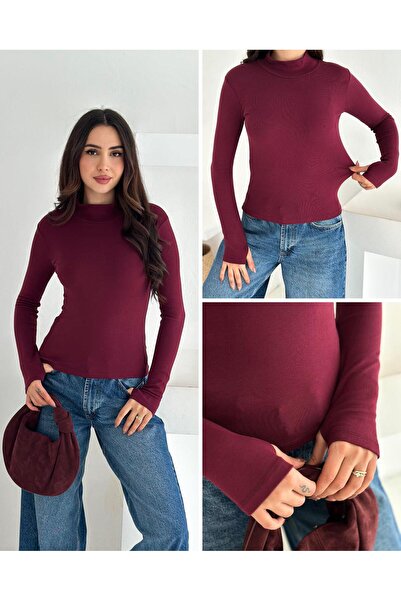 Elaxi Women's Half Turtleneck Finger-Looped Full Stretch Fabric Buzz Bodysuit