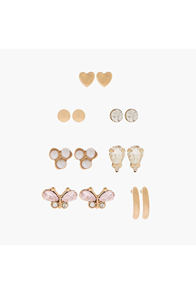 Lifestyle Pack of 7 Metallic Embellished Stud Earrings with Pushback Closure