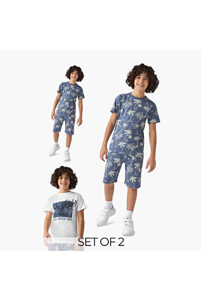 Juniors طقم مكون من 3 قطع: تيشيرت وشورت بنقشة أشجار النخيل