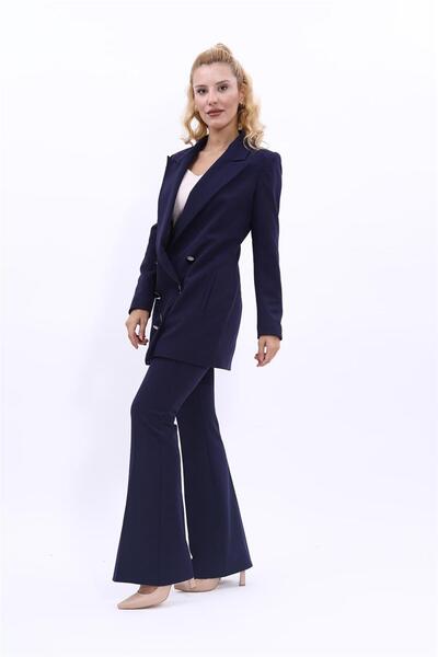 ÖNDER ÖZSOY بأزرار على الجهتين بدلة نسائية طويلة من نوع تيسيتير مع سترة وبنطل...