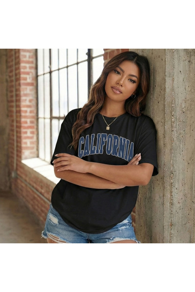 BUWOM سويت شيرت نسائي من كاليفورنيا مطبوع برقبة دائرية