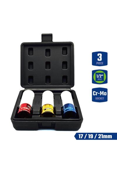 Workpro WP202591 17/19/21mm 3 Parça 1/2‘’ Cr-Mo Profesyonel Darbeli Derin Lok...