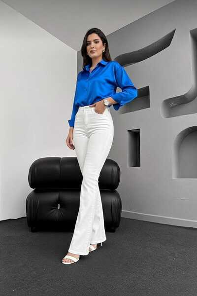 Trn JNS evazat F blugi evazați Pantaloni din denim Y talie înaltă Lycra alb