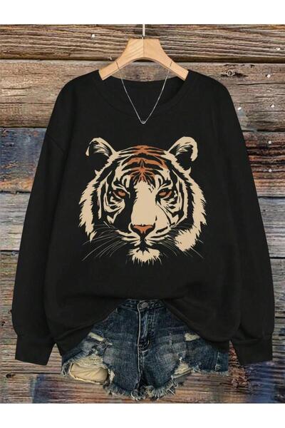 Oceanwear سويت شيرت نسائي من Leopard Kaplan مطبوع برقبة دائرية باللون الأسود ...