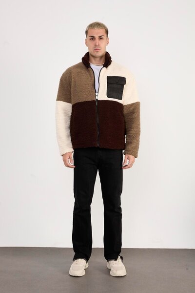 Rocqerx X-2041 Garni Detailed Pocket Embroidered Lined Plush Coat