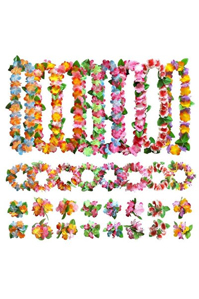 Generic Hawaiian Leis Party Decorations, Hawaiian Flower Necklace Flowers Bracelets Headband, for Tropical H