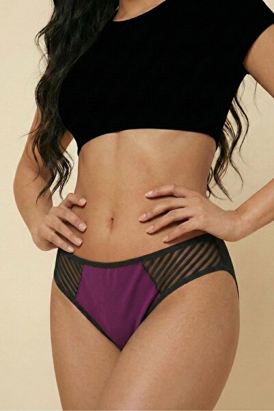 enmodaiçgiyim Neon Plum Luxury Cotton Tulle Detailed Women's Slip Panties - Flexible and Stylish Premium Series