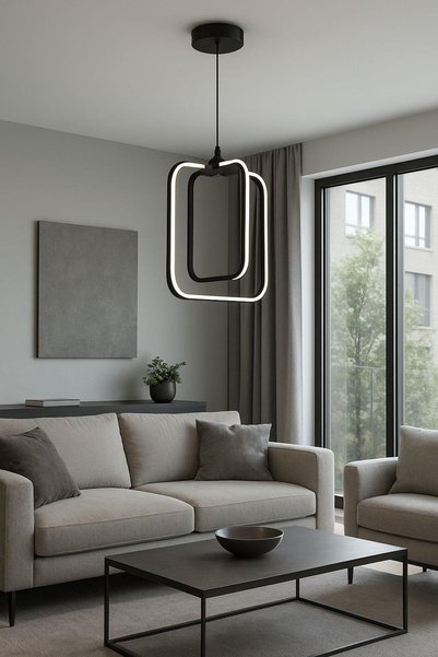 FERLUCE AVİZE LEDLİ AVİZE KÜRE KARE BÜYÜK SİYAH