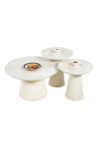 MAQ HOME Angle 3’lü Sehpa Seti – Mermer Görünümlü , MDF Lam Tasarım