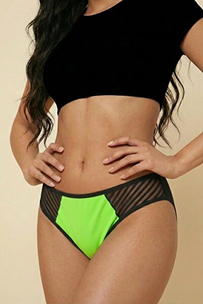 enmodaiçgiyim Neon Green Luxury Cotton Tulle Detailed Women's Slip Panties - Flexible and Stylish Premium Series