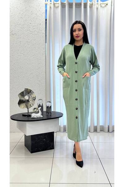 Cannes Women's Buttoned Long Green Knit Cardigan