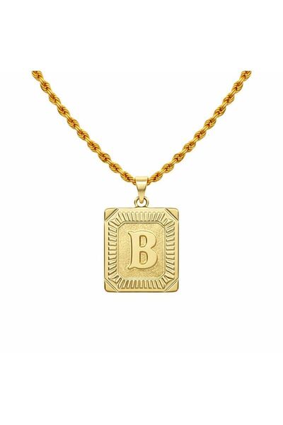 İLKAY KUYUMCULUK Plaka Kare Model Altın Harf Kolye Ucu – Minimal Şık Tasarım ...