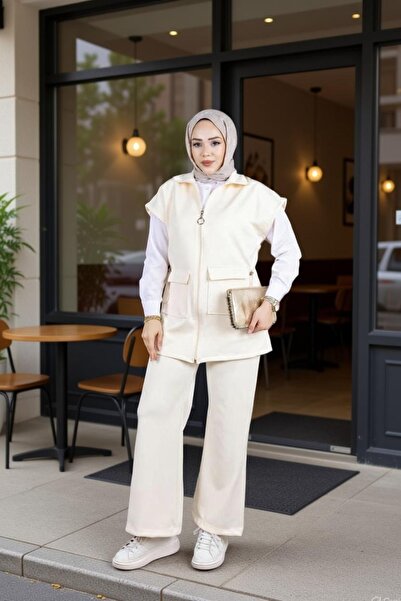 Gülsüm Aydın طقم نسائي مكون من طقم فيست قطع من قماش السكوبا طقم حجاب كاجوال أنيق