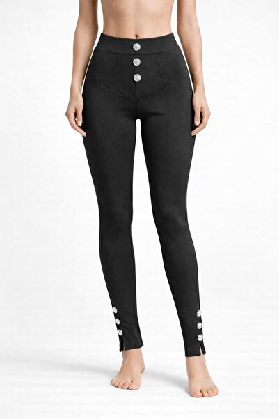 ANATOLIATEKSTILE Colanți Damă Mulati, Talie Înaltă, Nasturi Metalici, Negru –...