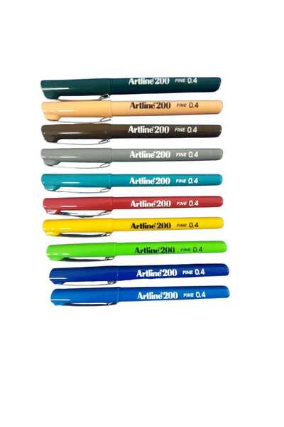 artline 200 Fineliner 0.4 Mm Fine Tip Writing and Drawing Pen 10 Color Set