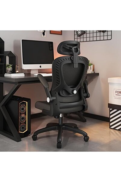 Arabest كرسي مكتب مريح، مزود بمسند رأس ثلاثي الأبعاد، وكرسي مكتب داعم للفقرات القطنية للمكتب المنزلي (أسود)