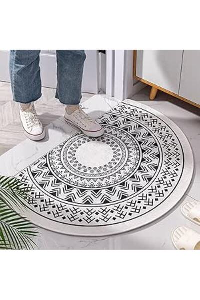 Arabest 50X80CM Door Mat,Anti-Slip Rug Semicircular Bath Mat Decorative Floor Mat (WHITE)