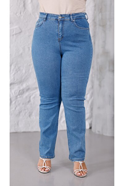 MARLİX Big Size Power Stretch Fabric Mom High Waist Denim Pants Stretchy Fabric