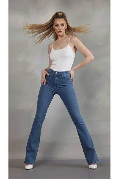 Trn JNS Albastru mediu evazat L material elastic F blugi evazați Pantaloni de...