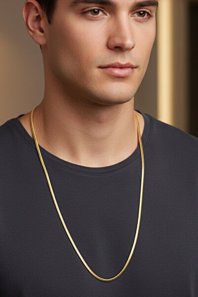 Rua Jewelry Steel Flat Snake Necklace - Extra Long 75 cm 3 mm Gold Color |   Non-Tarnishing, Unisex, 2 Years Warranty