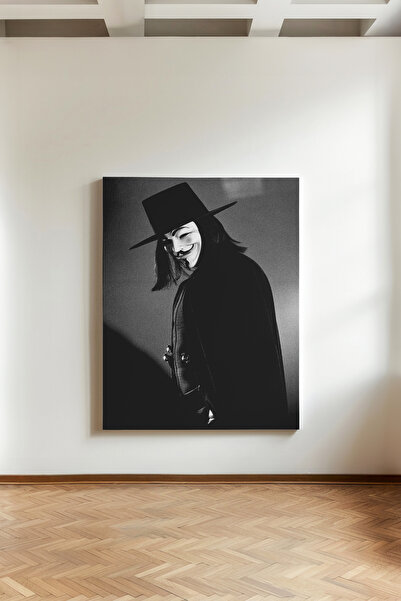 Kanvaspera V for Vendetta Silüet - Kanvas Tablo - Anarşi Logolu V Maskeli Kar...