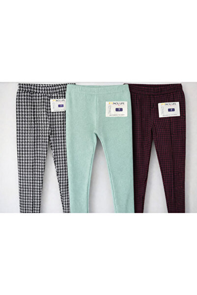 İncili Girl's Shaded Leggings Set of 3 – Jacquard Pattern + Green, Winter