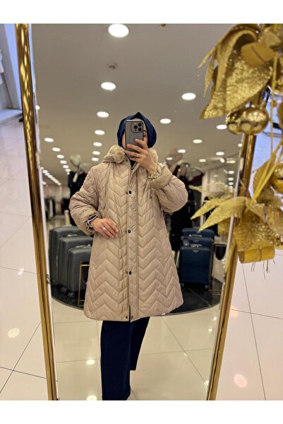 Trenç YENİ KADIN Yakası Kürklü Kapitone Kaban 1213