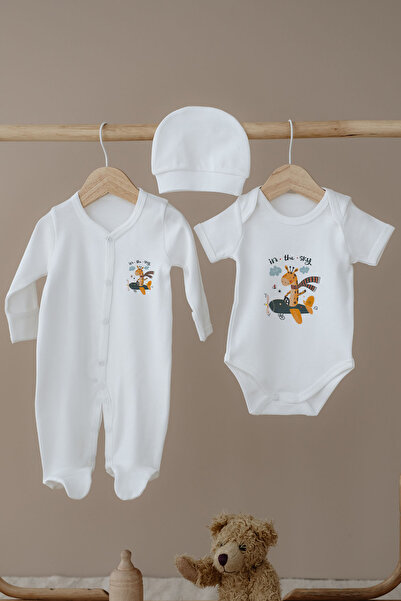 Messido Plus طقم بدلة وقبعة مكون من 3 قطع - زرافة طيار لطيفة