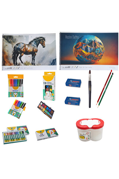 BaranKırtasiye kaliteli İlkokul ve Anaokulu Resim seti , iki defter , sulu bo...