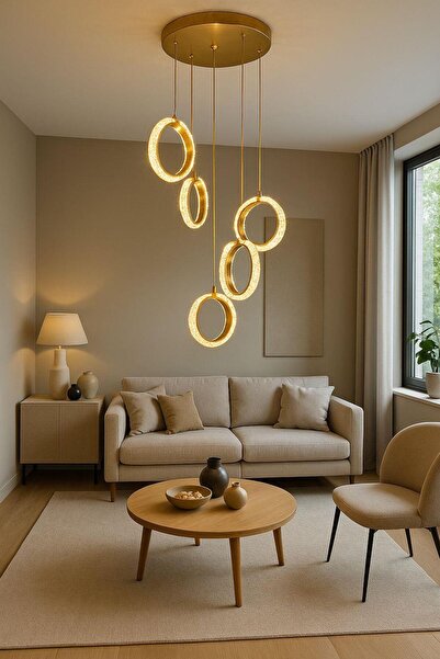 FERLUCE AVİZE KRISTAL MODERN AVİZE AKRİLİK 9005 4+1 GOLD